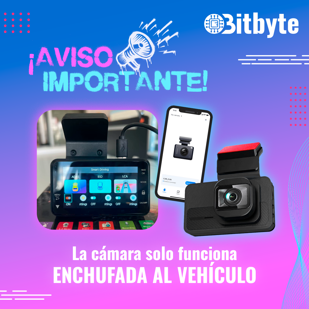 Cámara para Auto Doble Dash Cam Bitbyte 4k Retroceso + App Bitbyte