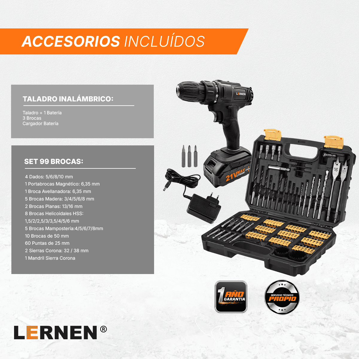 Taladro Destornillador + Set 99 Brocas