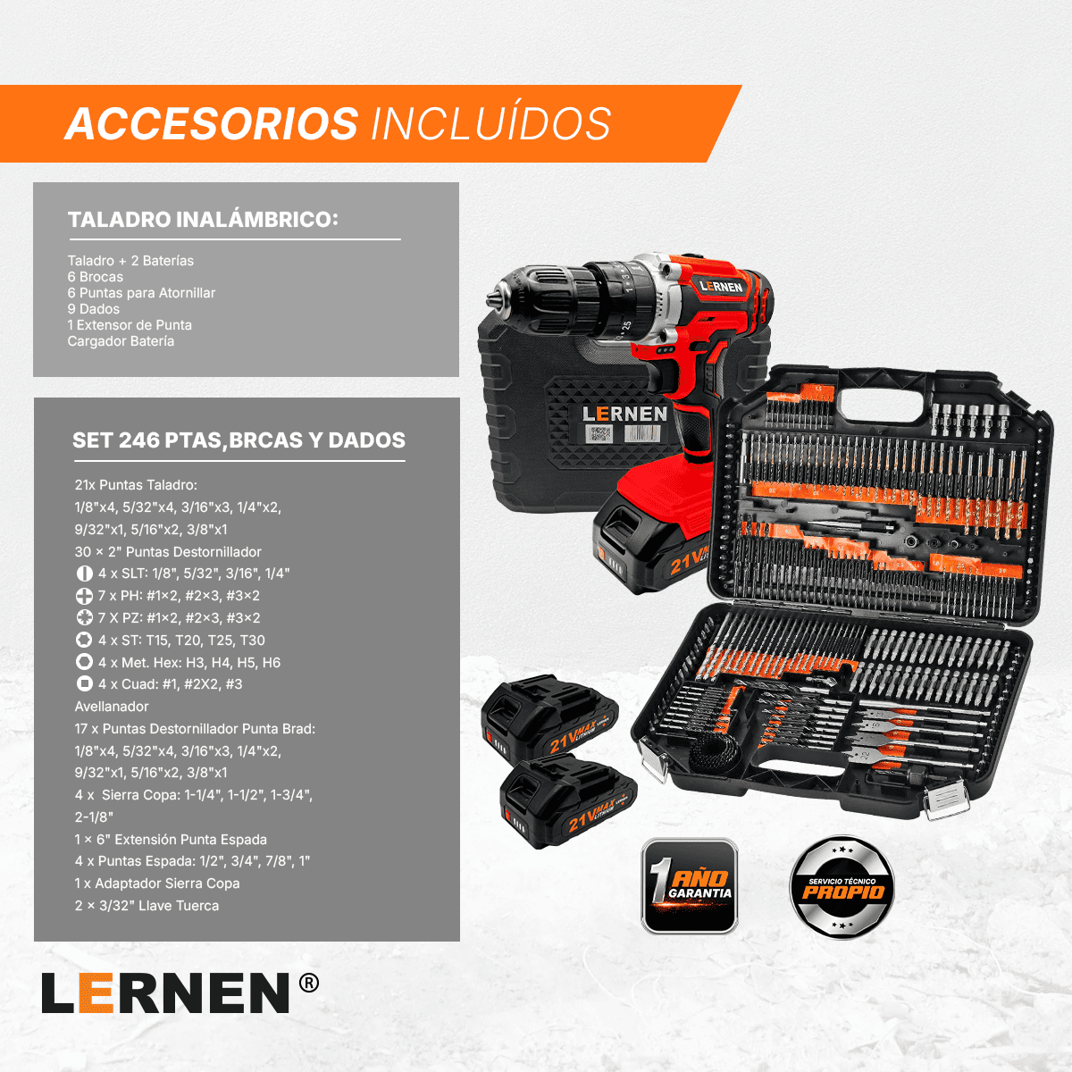 Pack Taladro Percutor + Set 246 Brocas