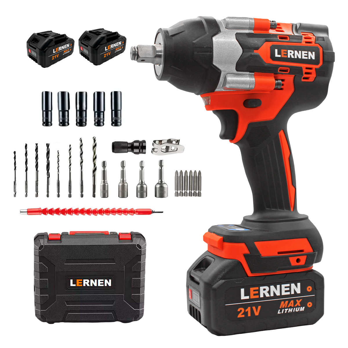Llave Impacto 1/2" Inalámbrica 700 NM LERNEN 21V + 2 Baterías + Acc