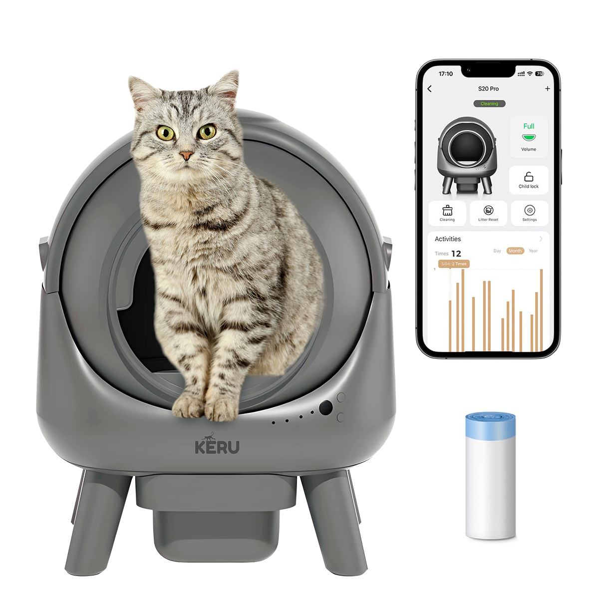Arenero Inteligente Automático KERU EC Para Gatos Con App Y Conexión Wifi Keru
