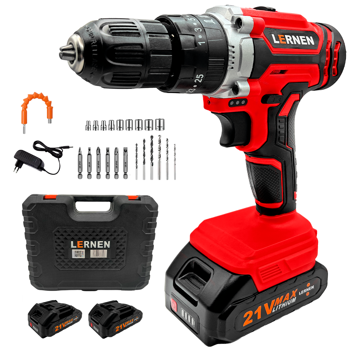 Taladro Percutor Inalámbrico LERNEN 21V + 2 Baterías + Acc