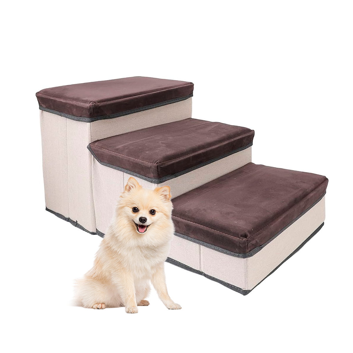 Escalera Para Perros Y Gatos Con Estantes Guardadores Gris