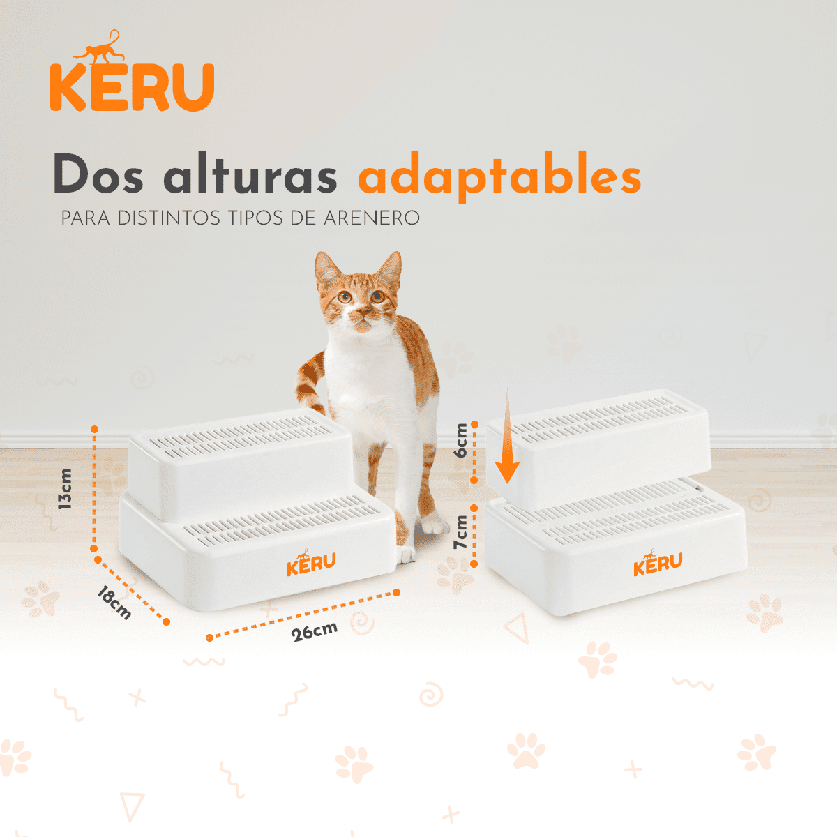 Escalera Para Arenero Gato KERU 2 Niveles Atrapa Arena