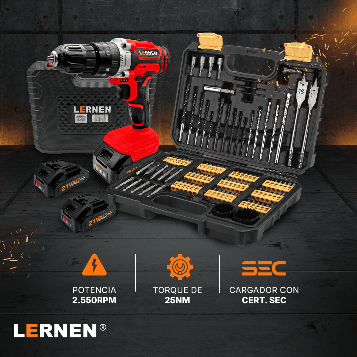 Pack Taladro Inalámbrico Percutor 2 Baterías + Set De 99 Brocas
