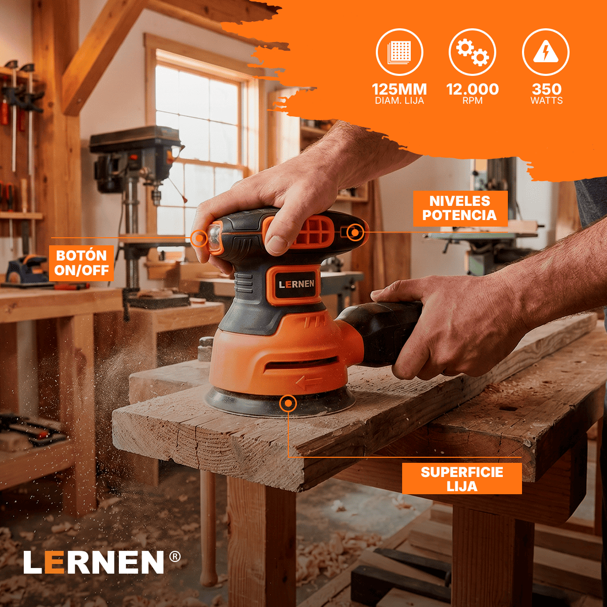 Lijadora Roto Orbital PRO LERNEN 350 W + 15 Lijas