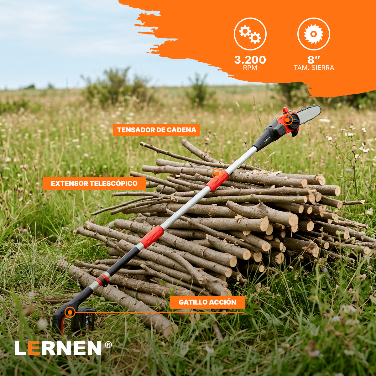 Motosierra Telescópica Inalámbrica Brushless Lernen
