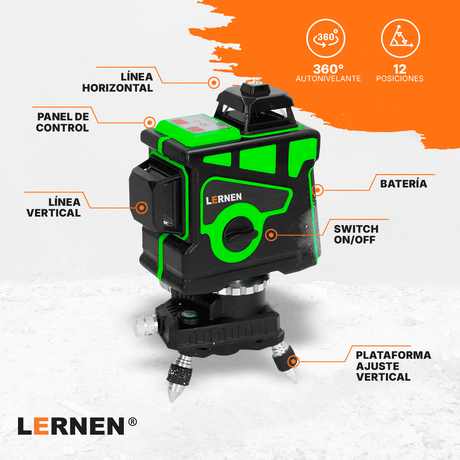 Nivel Laser Profesional 12 Líneas LERNEN + Maletín + Trípode Lernen