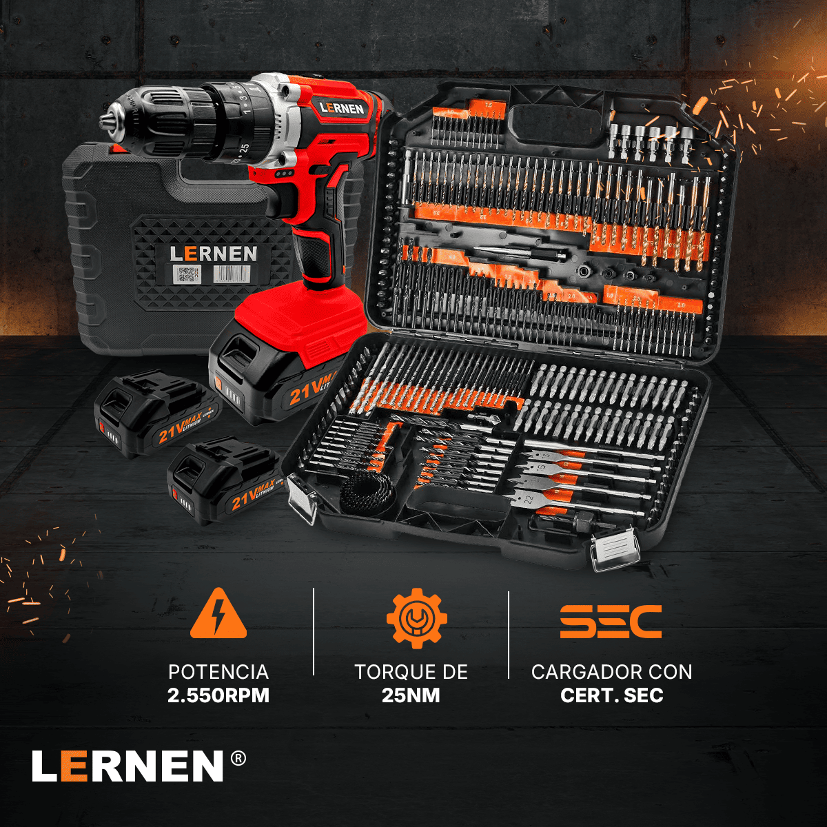 Pack Taladro Percutor + Set 246 Brocas