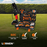 Pack Motosierra Podadora 4 Pulgadas 2 Baterías + Set De 150 Herramientas