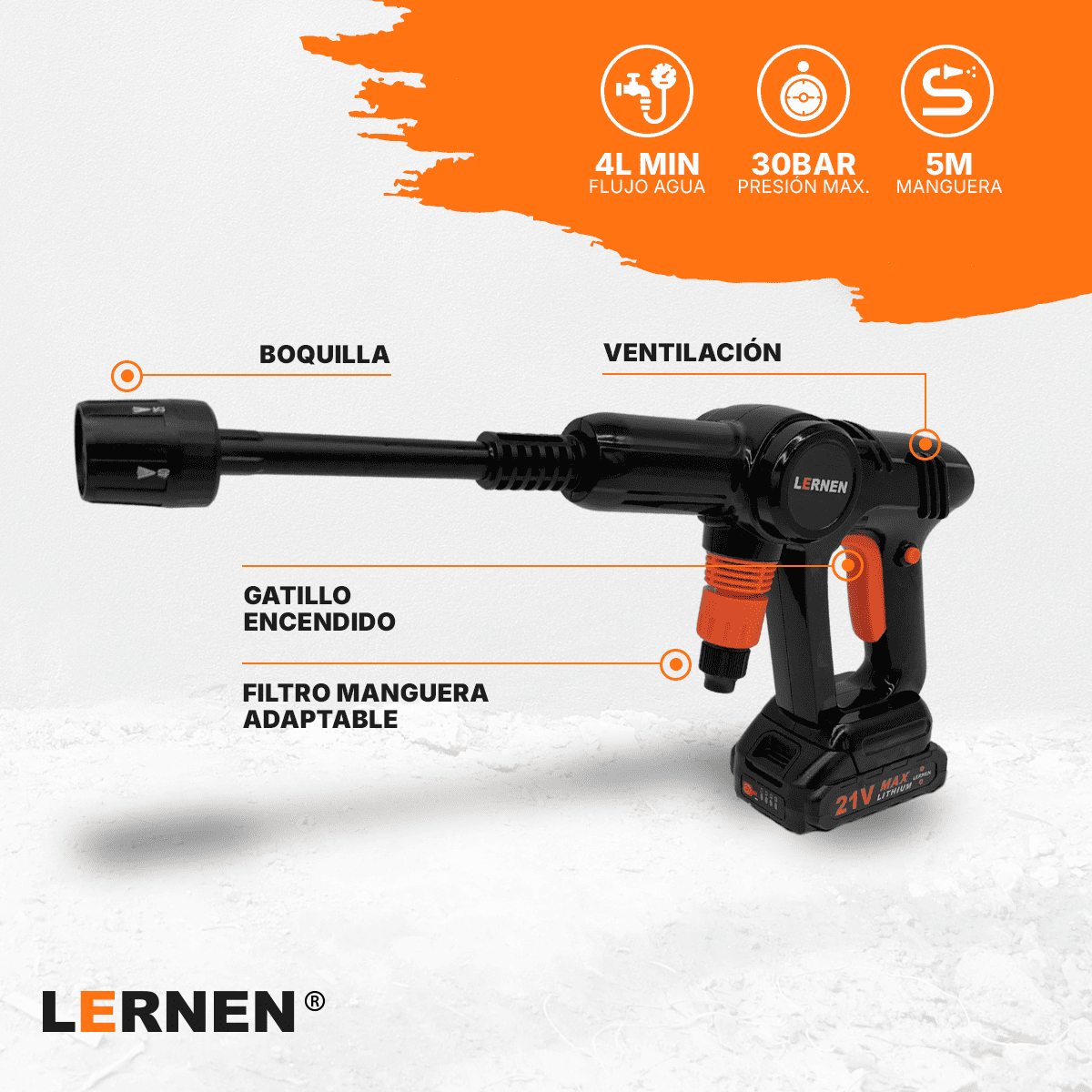 Hidrolavadora Inalámbrica PRO Lernen + 2 baterías + Accesorios Lernen