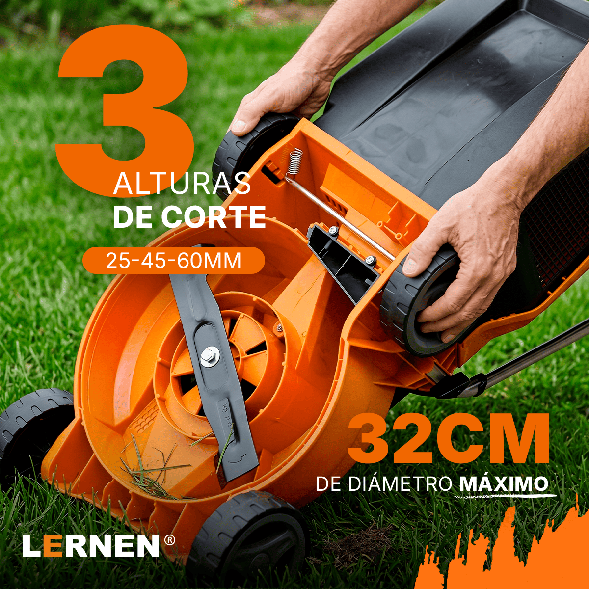 Cortacésped Eléctrico Lernen 1400W con Bolsa Recolectora de 30L