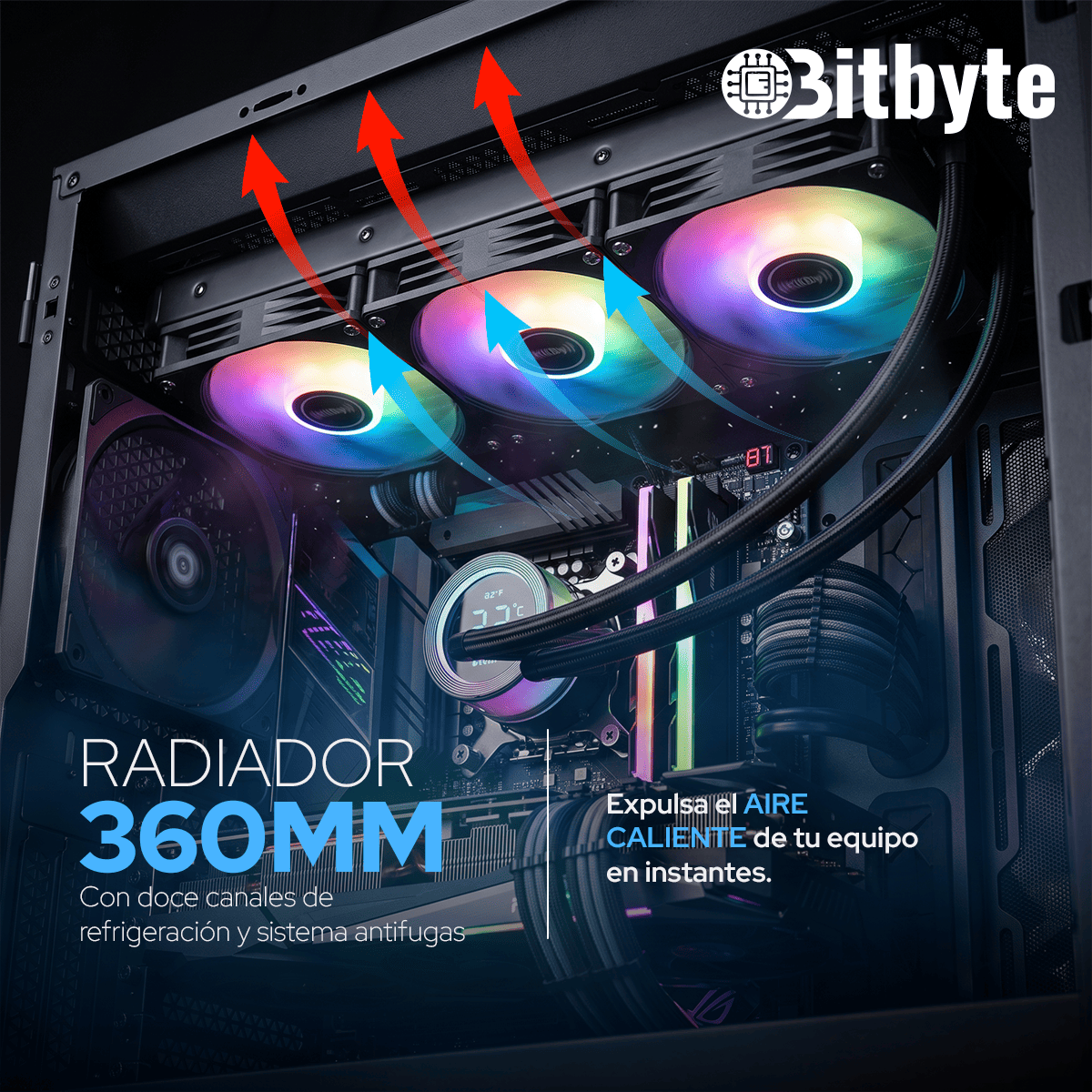 Refrigeración Líquida AIO ARGB PWM 360mm Bitbyte para Intel y AMD