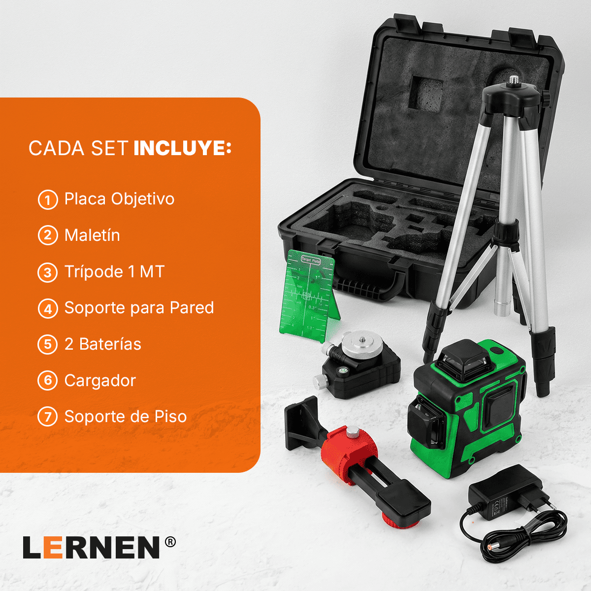 Nivel Laser Profesional 12 Líneas LERNEN + Maletín + Trípode