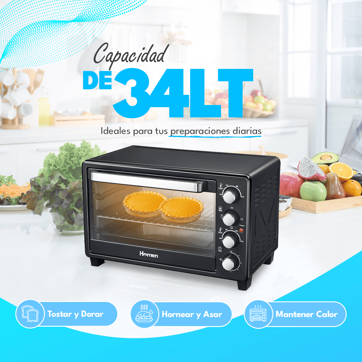 Horno Eléctrico Homen 34 Lt 1.600 W