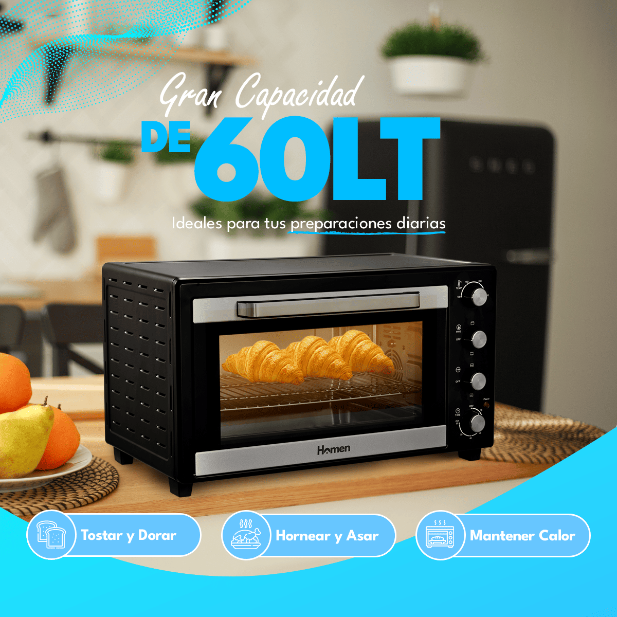 Horno Eléctrico Homen 60 Lt 2.000 W