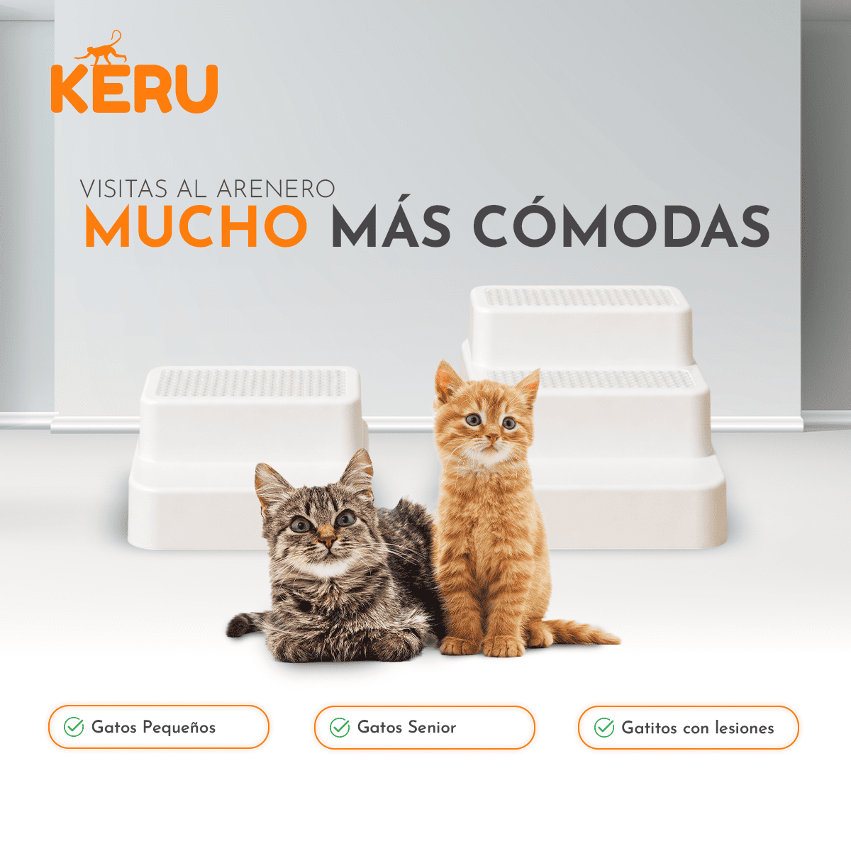 Escalera Para Arenero Gato KERU 3 Niveles Atrapa Arena