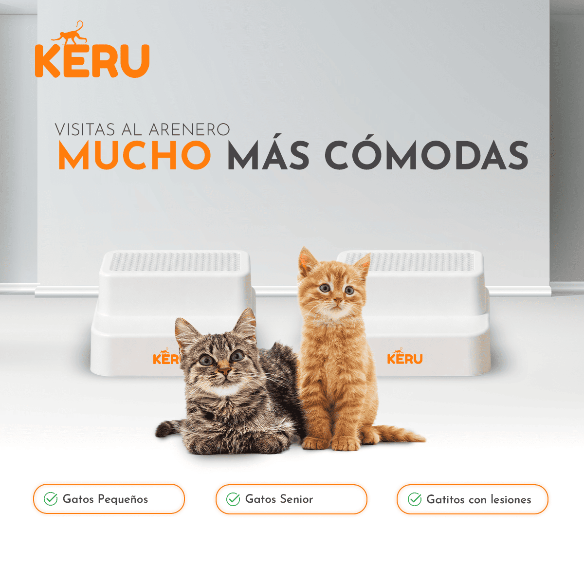 Escalera Para Arenero Gato KERU 2 Niveles Atrapa Arena