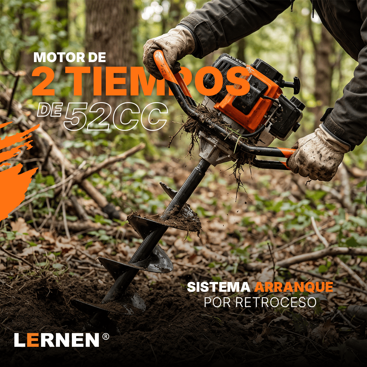 Ahoyador Barreno a Gasolina 52 cc + 3 Brocas Lernen