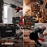 Pack Taladro Lernen Percutor Inalámbrico 2 Baterías + Set de 150 Herramientas