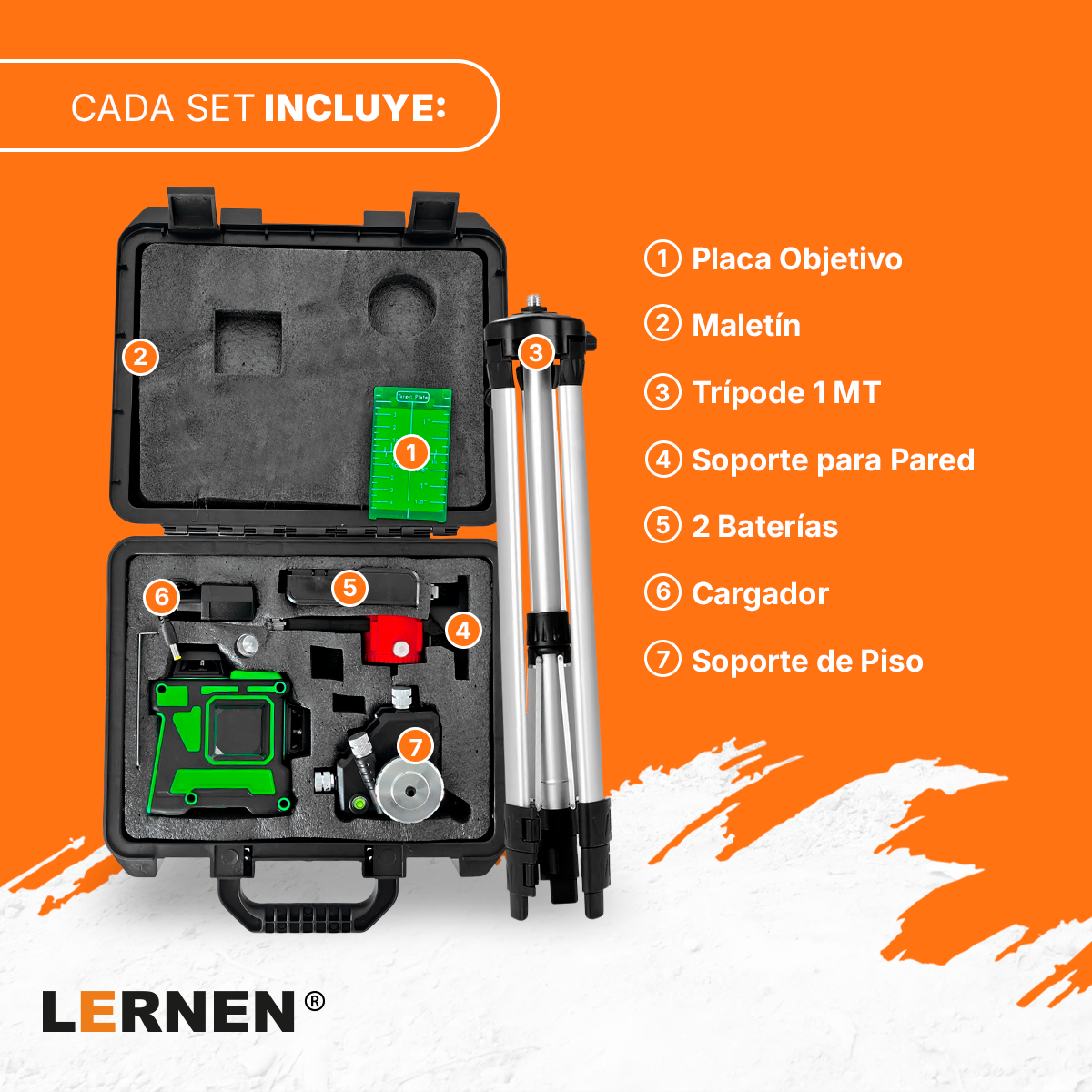 Nivel Laser Profesional 12 Líneas LERNEN + Maletín + Trípode