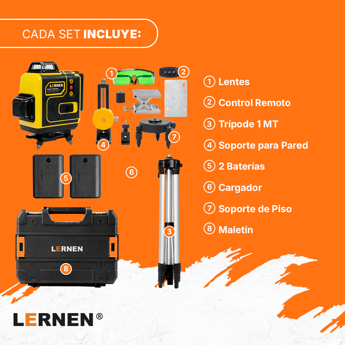 Nivel Laser Profesional 16 Líneas LERNEN + Maletín + Trípode