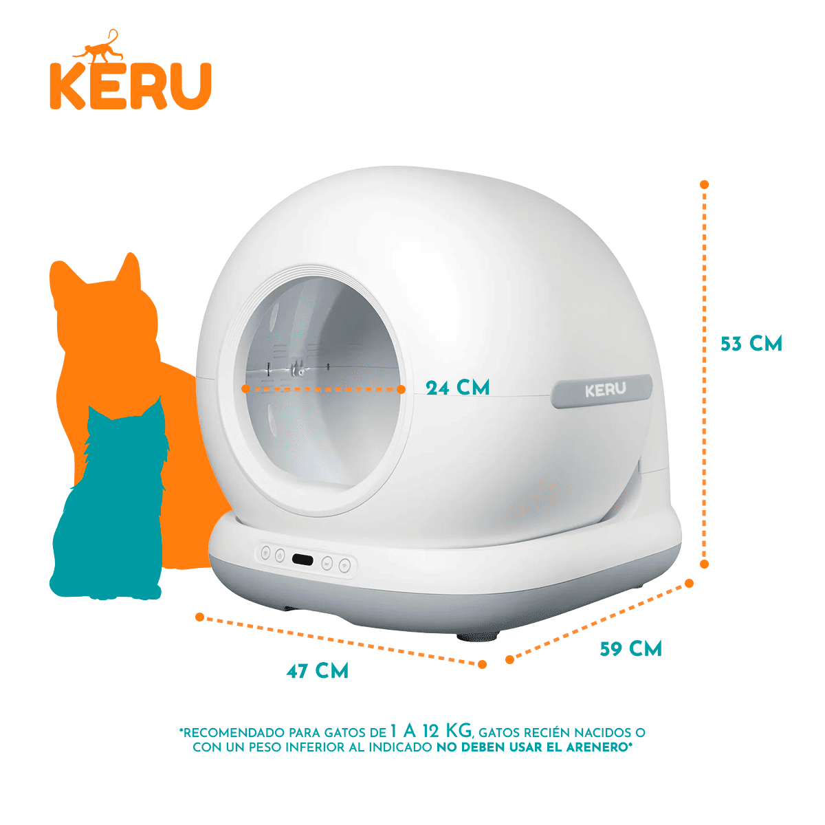 Arenero Inteligente Automático WiFi para Gatos con App - Autolimpiante Keru