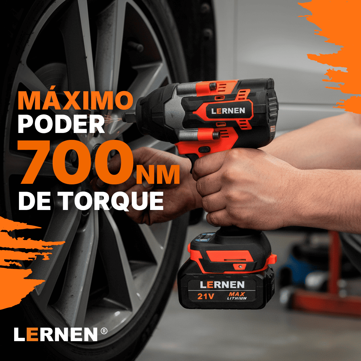 Llave Impacto 1/2" Inalámbrica 700 NM LERNEN 21V + 2 Baterías + Acc