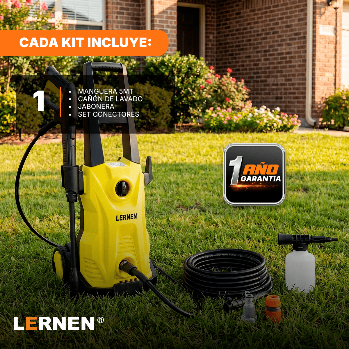 Hidrolavadora 1.600w con Espumador y Ruedas LERNEN