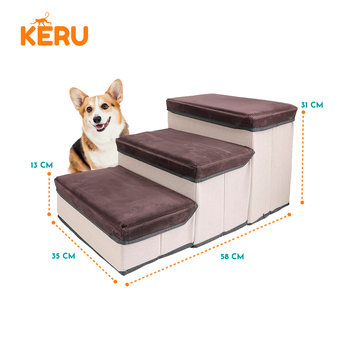 Escalera Para Perros Y Gatos Con Estantes Guardadores Gris