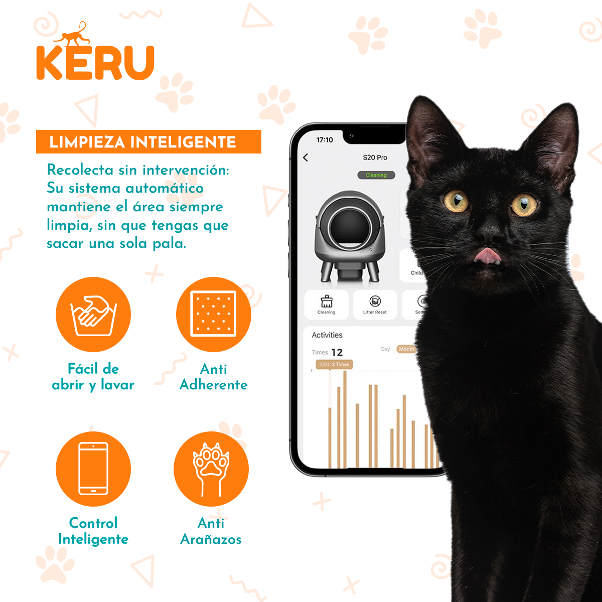 Arenero Inteligente Automático KERU EC Para Gatos Con App Y Conexión Wifi Keru