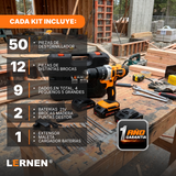 Taladro Percutor Pro Inalámbrico LERNEN 21V + 2 Baterías + Acc