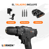 Taladro Destornillador Inalámbrico LERNEN + 2 Baterías + Acc