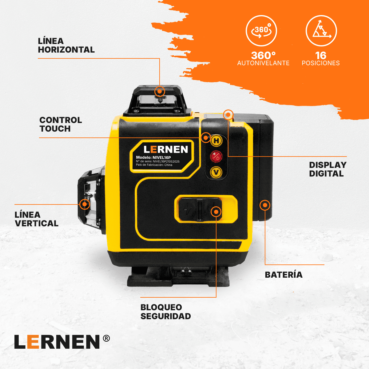 Nivel Laser Profesional 16 Líneas LERNEN + Maletín + Trípode Lernen