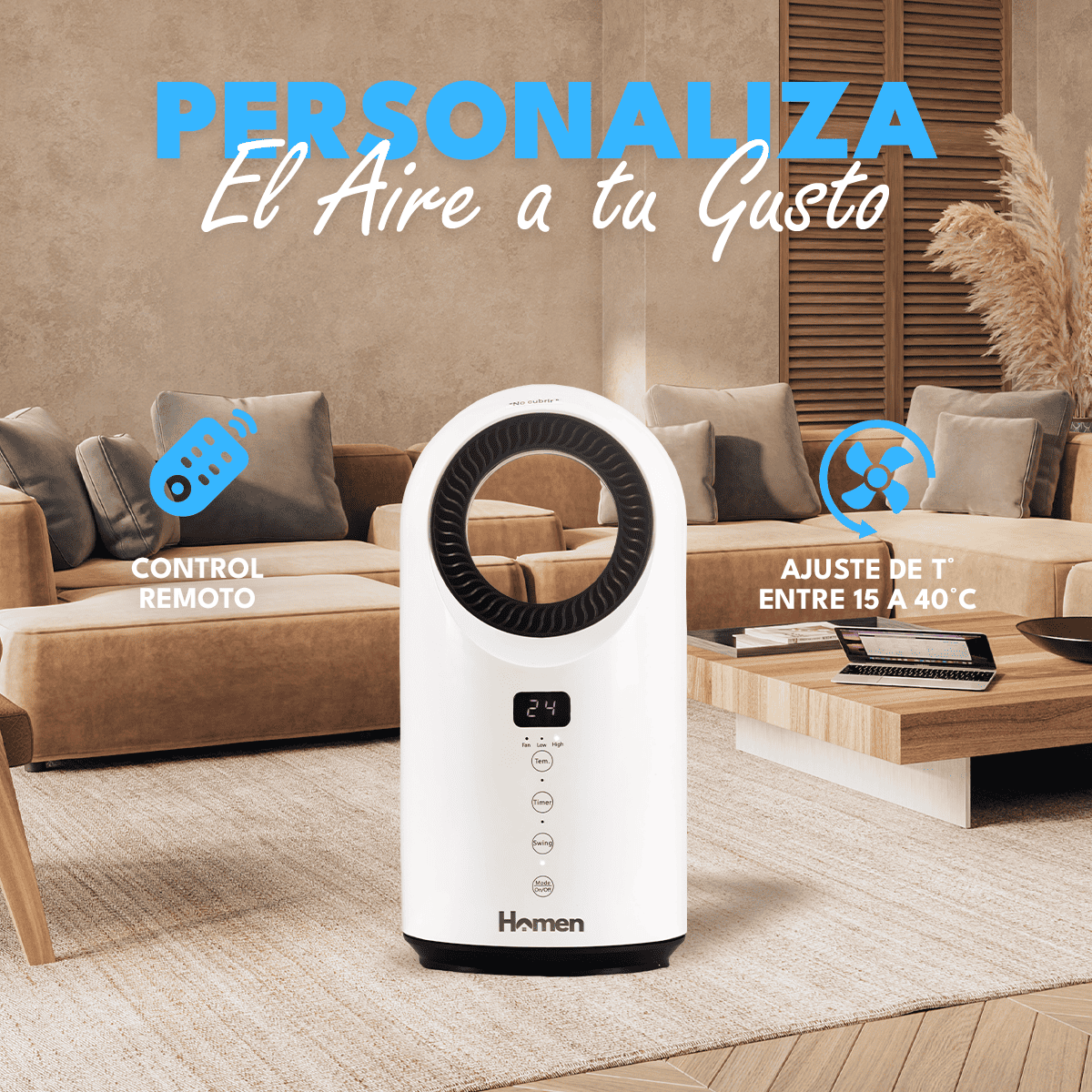 Estufa Calefactor Oscilante Homen 1500W con Control Remoto