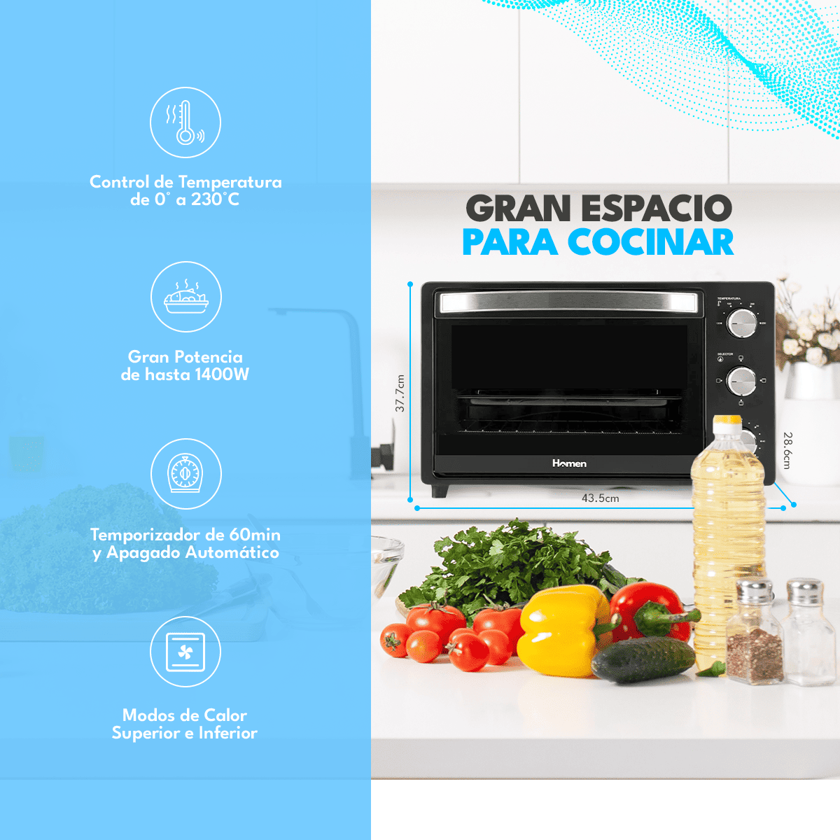 Horno Eléctrico Homen 23 Lt 1.400 W