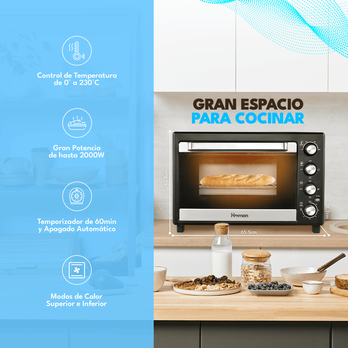 Horno Eléctrico Homen 60 Lt 2.000 W