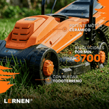 Cortacésped Eléctrico Lernen 1400W con Bolsa Recolectora de 30L