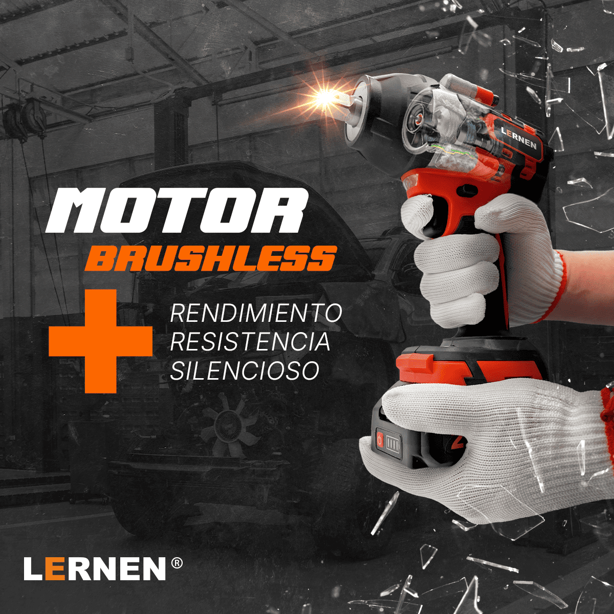 Llave Impacto 1/2" Inalámbrica 700 NM LERNEN 21V + 2 Baterías + Acc