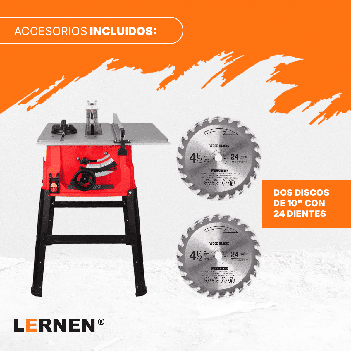 Sierra de Banco 2000W Lernen– Disco 254 mm (10”) con 2 Hojas Incluidas Lernen