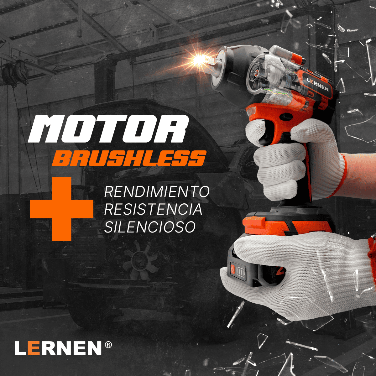 Llave Impacto 1/2" Inalámbrica 700 NM LERNEN 21V + 2 Baterías + Acc