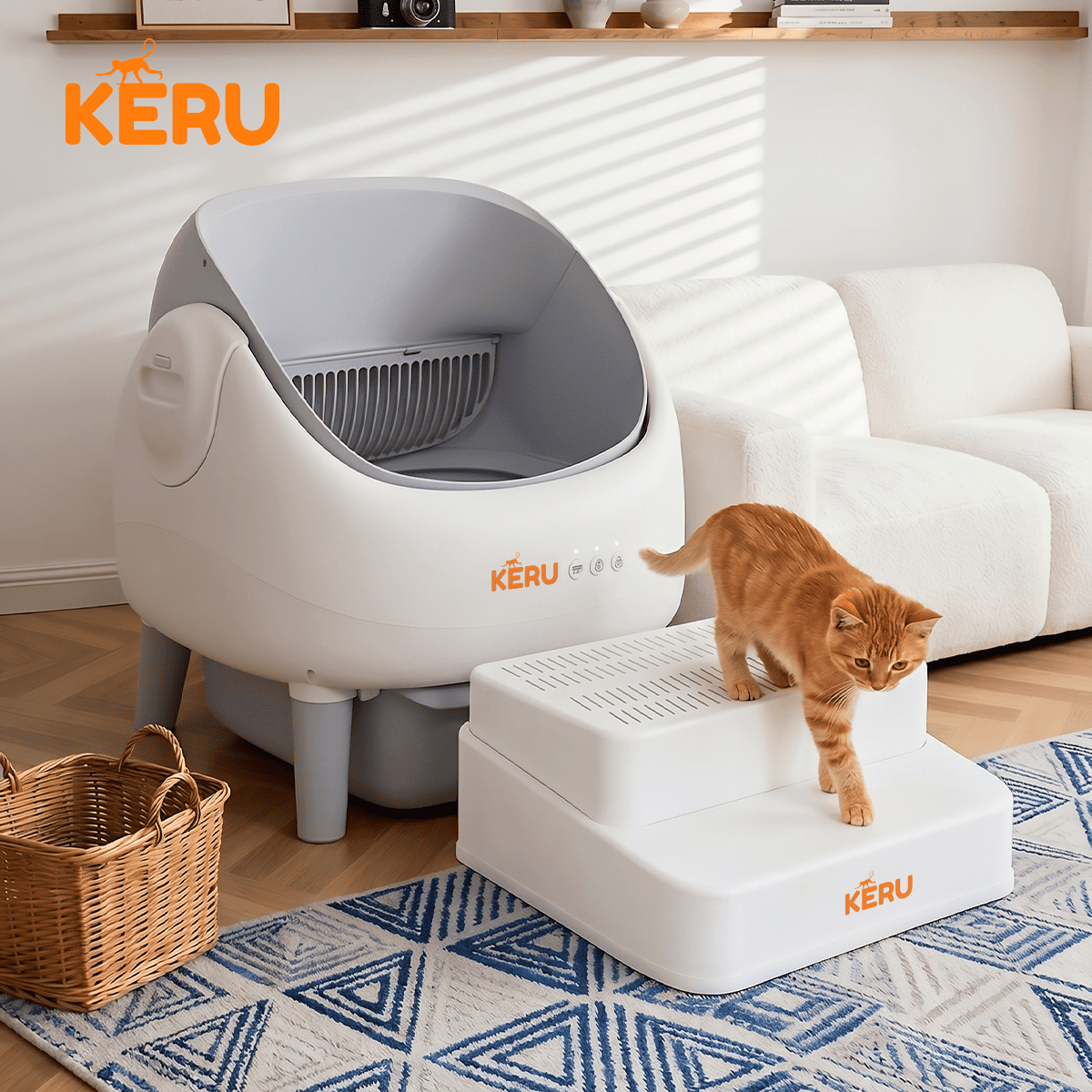 Escalera Para Arenero Gato KERU 2 Niveles Atrapa Arena