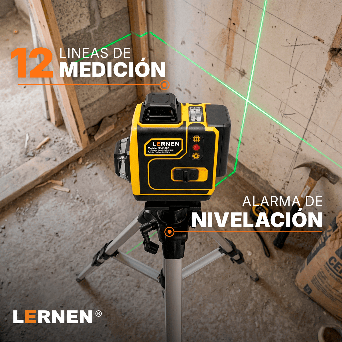 Nivel Laser Profesional 16 Líneas LERNEN + Maletín + Trípode