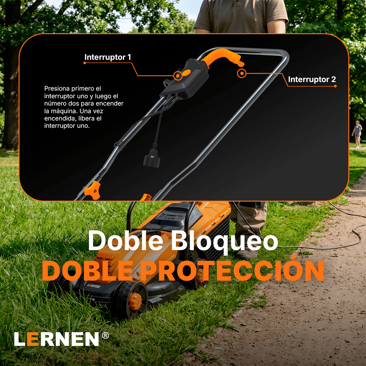 Cortacésped Eléctrico Lernen 1400W con Bolsa Recolectora de 30L