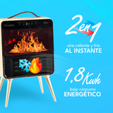 Estufa Calefactor Eléctrico Homen Retro Chimenea 1800W con Efecto Llama
