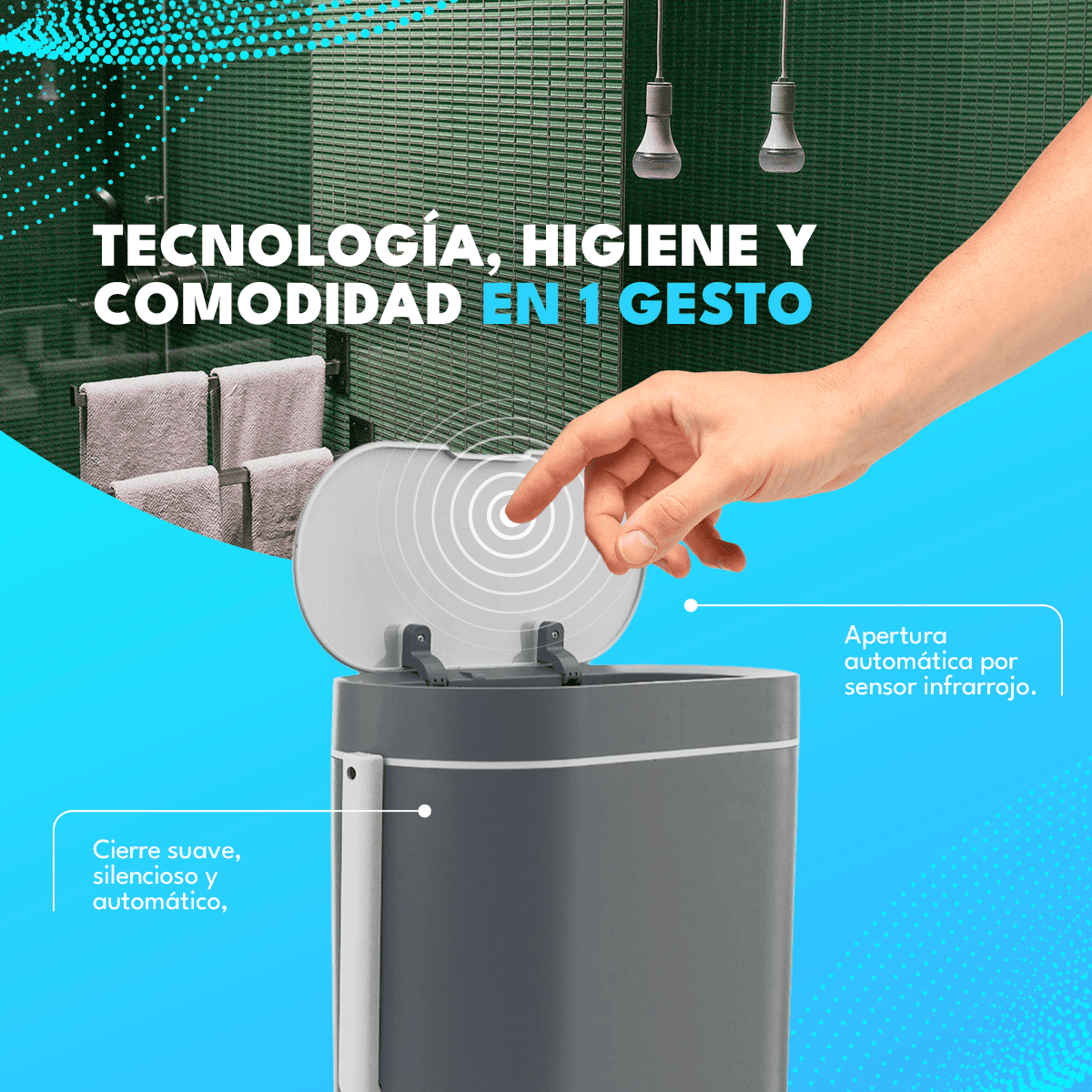 Basurero Automático Papelera Inteligente Sensor 8 Lts - GRIS