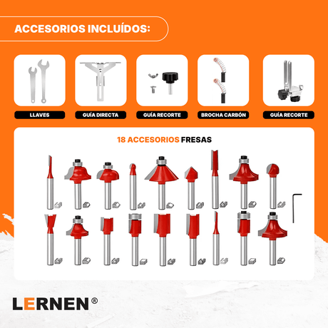 Fresadora Router Tupi 6-6.35mm LERNEN- 220v 50hz - 550w + 18 Fresas Lernen
