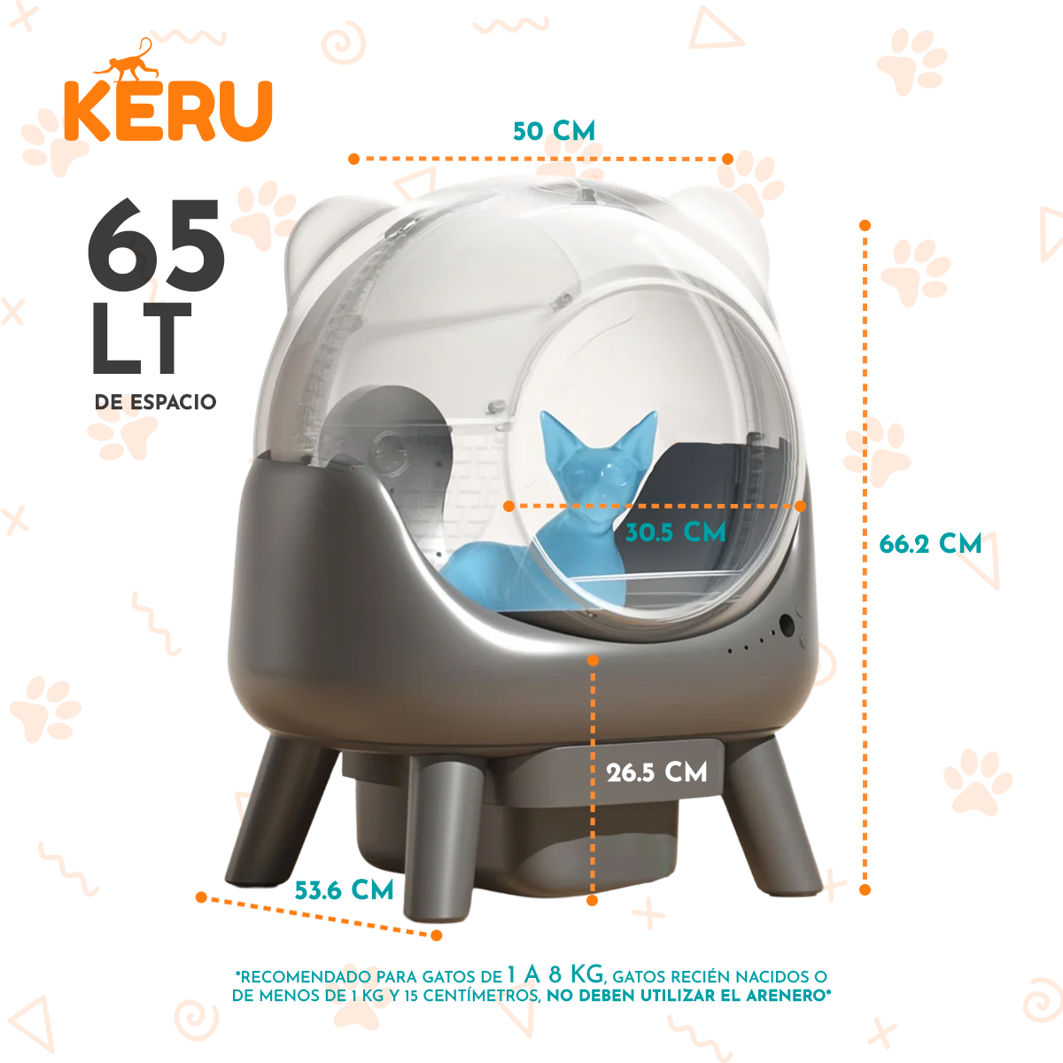 Arenero Inteligente Automático KERU EC Para Gatos Con App Y Conexión Wifi - Autolimpiante Keru