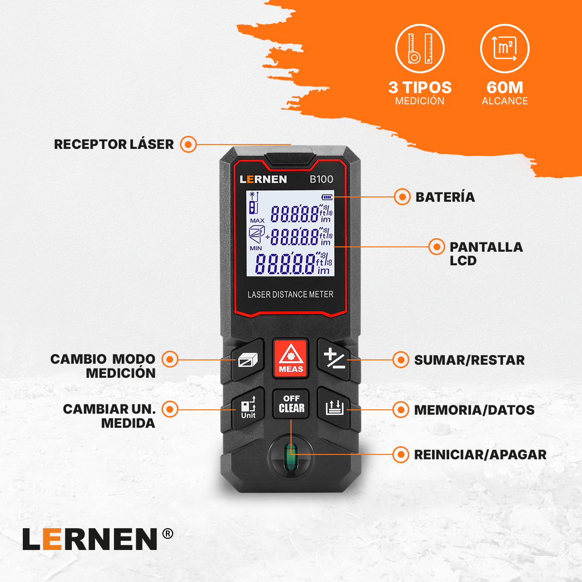 Medidor De Distancia Laser Digital 100m LERNEN