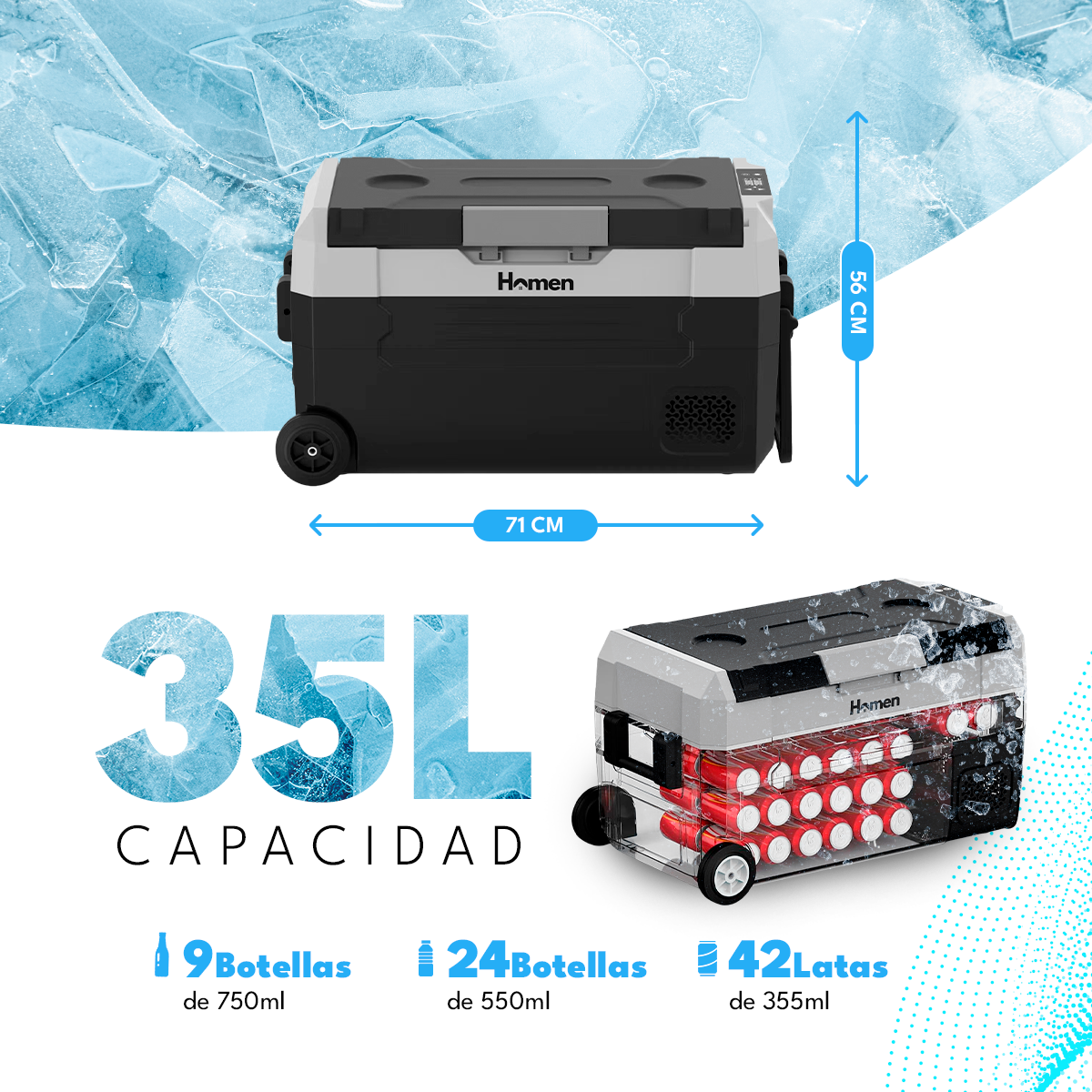 Cooler portátil Eléctrico con Ruedas Homen 35 Litros EA35C Homen